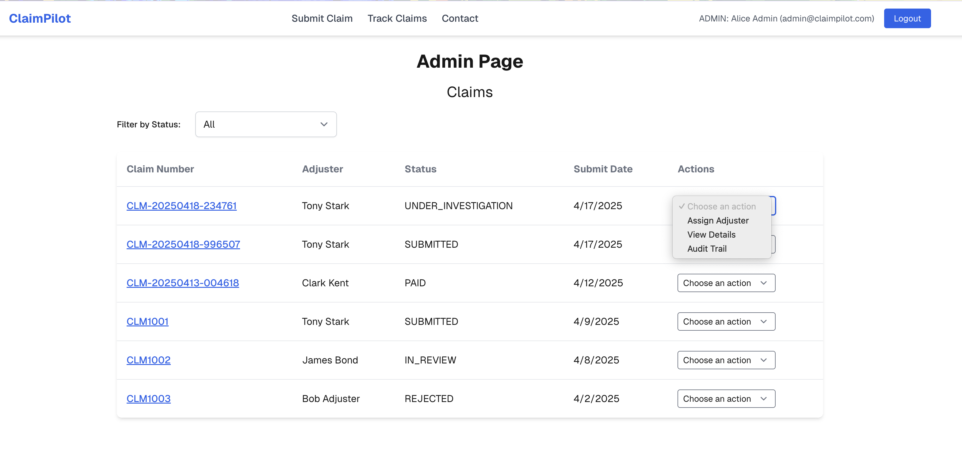 Admin Dashboard Screenshot
