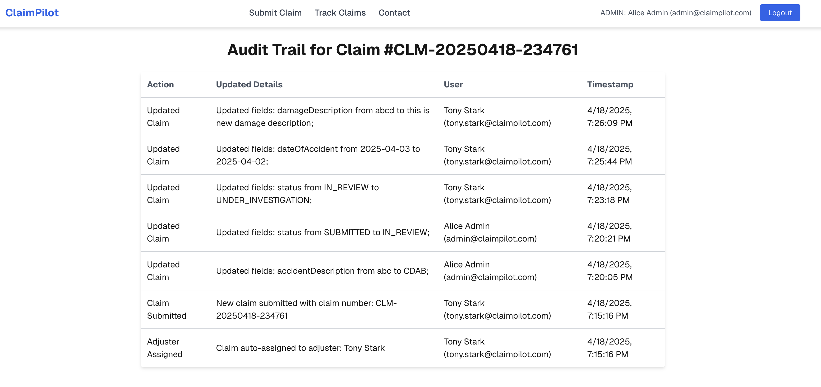 Audit-Trail-page Screenshot