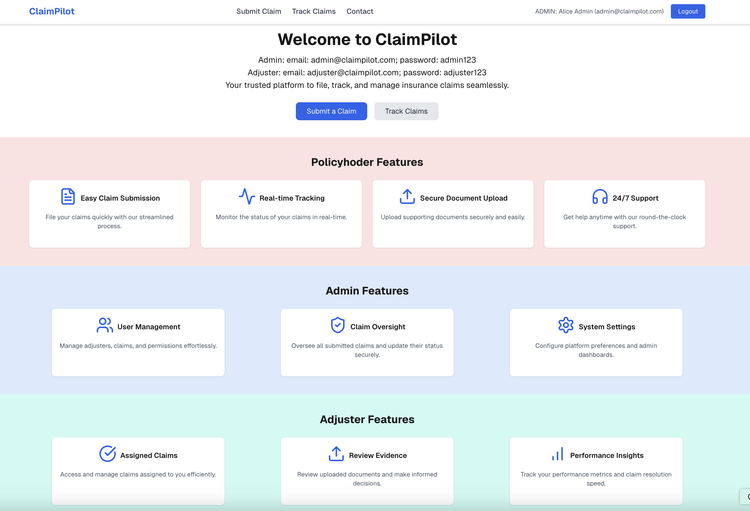 ClaimPilot Homepage Screenshot